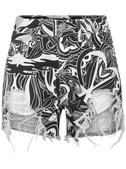 Tribal Circus-Print Denim Shorts