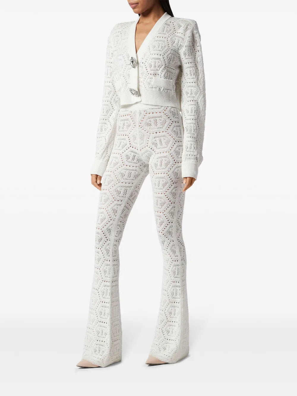 Monogram-Pattern Open-Knit Trousers
