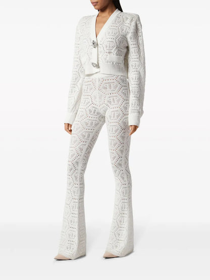 Monogram-Pattern Open-Knit Trousers