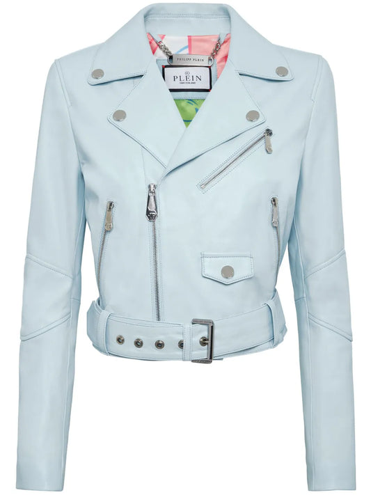 Cropped Leather Biker Jacket