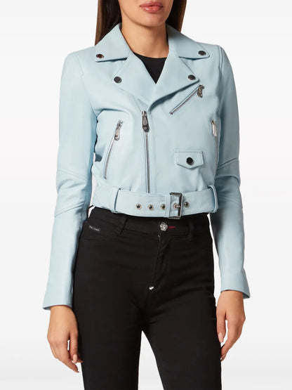 Cropped Leather Biker Jacket