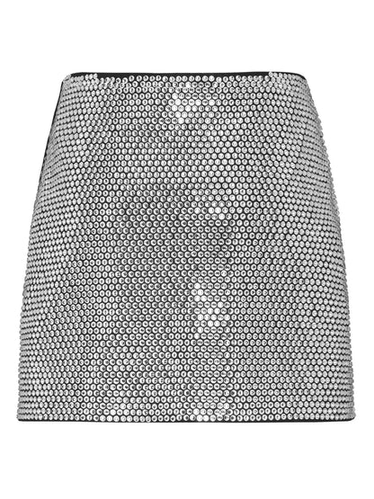 Crystal-Embellished Leather Miniskirt