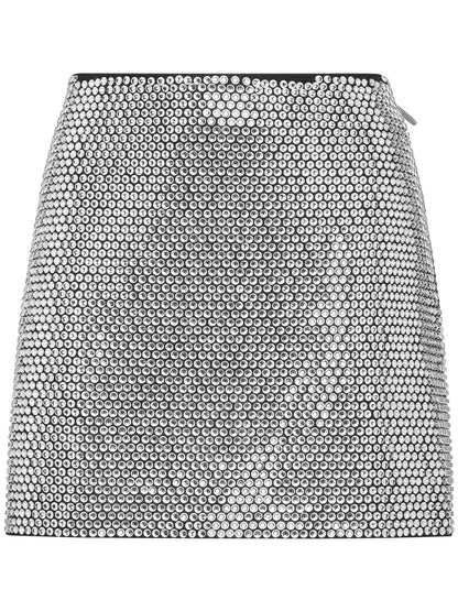 Crystal-Embellished Leather Miniskirt