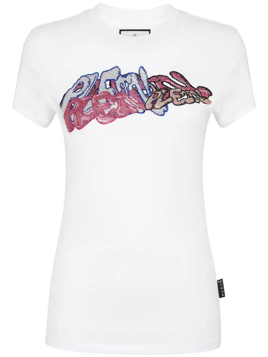 Crystal-Embellished Graffiti-Logo T-Shirt