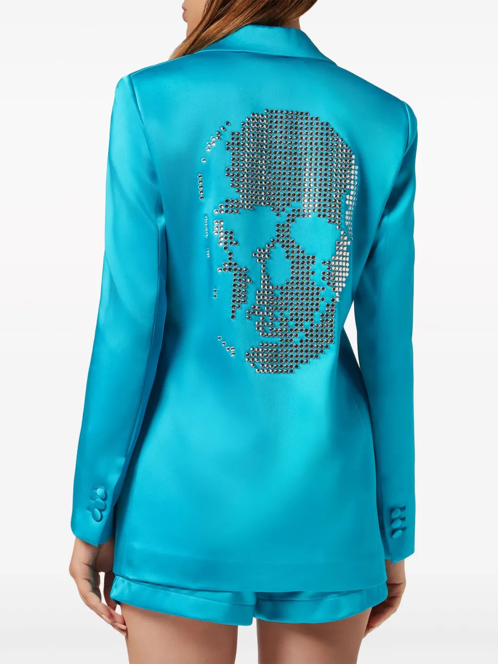 Skull Stud-Embellished Satin-Finish Blazer