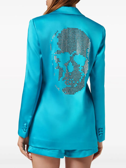 Skull Stud-Embellished Satin-Finish Blazer