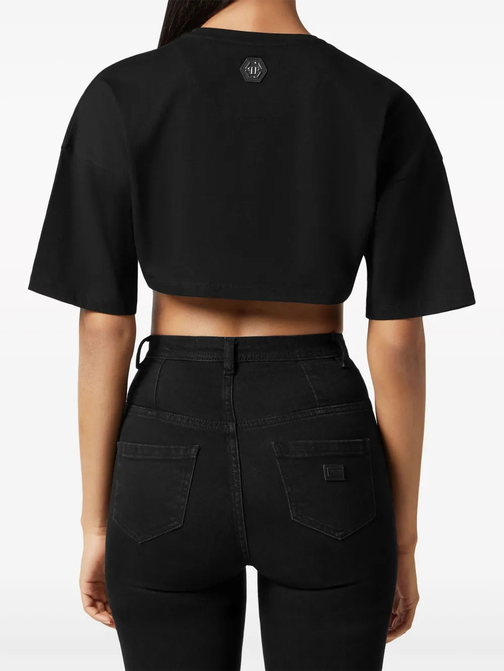 Crystal-Embellished Logo-Print Cropped T-Shirt