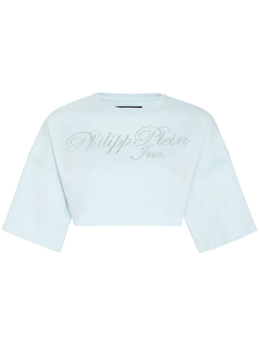 Crystal-Embellished Logo-Print Cropped T-Shirt
