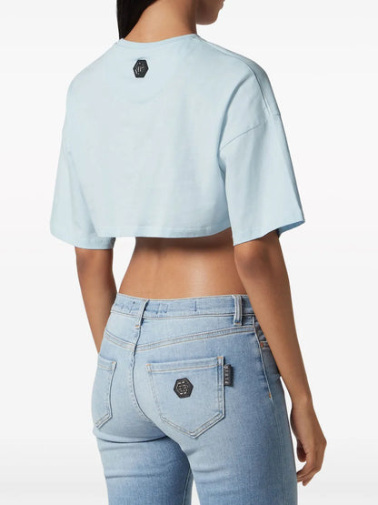 Crystal-Embellished Logo-Print Cropped T-Shirt