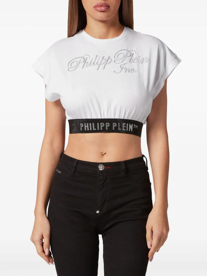 Rhinestone-Logo Cropped T-Shirt