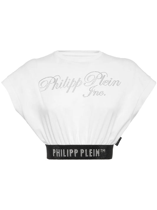 Rhinestone-Logo Cropped T-Shirt