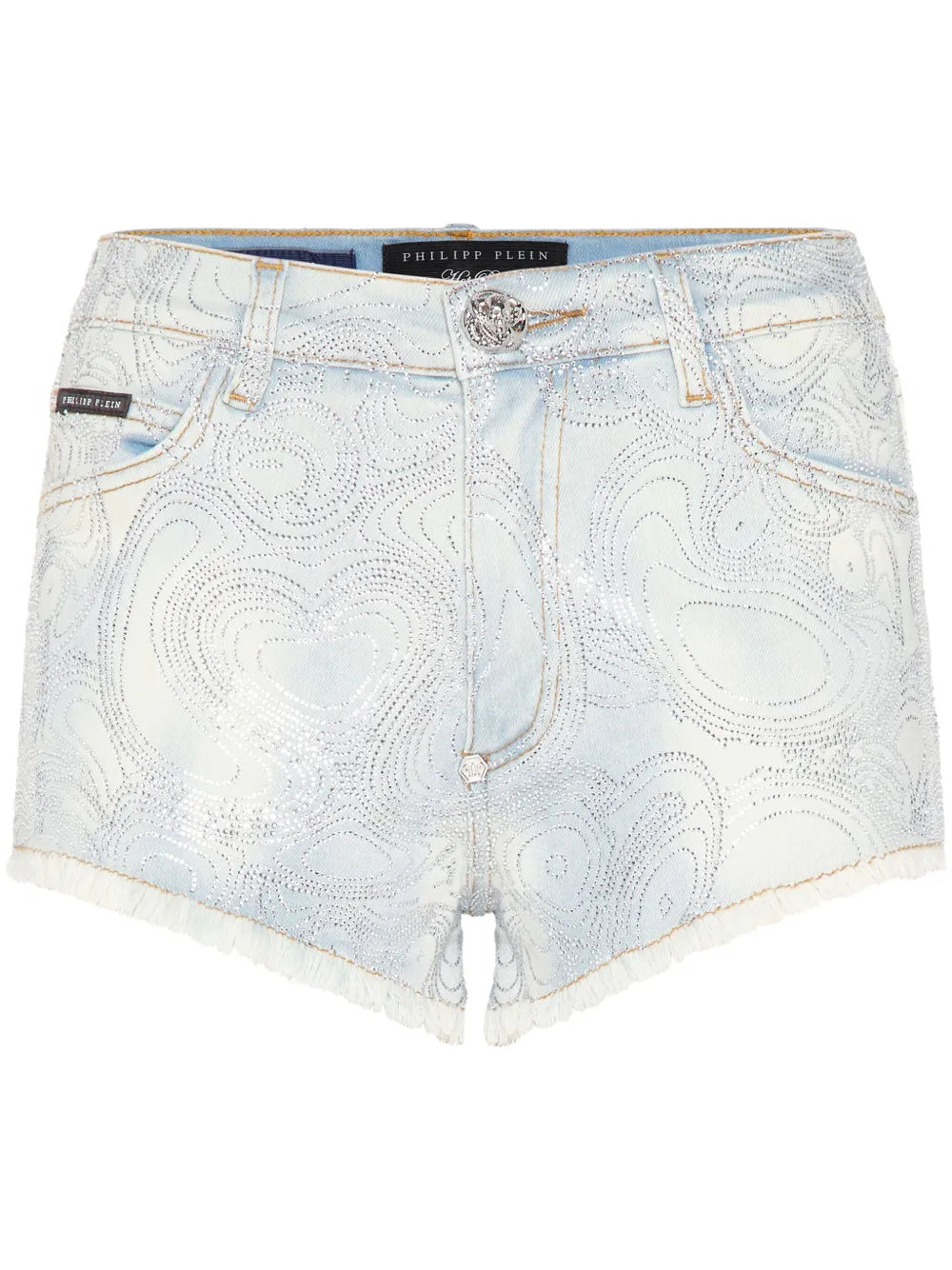 Abstract-Pattern Print Denim Shorts