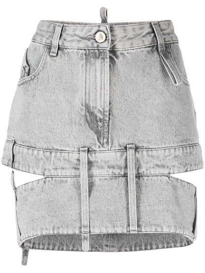 Cut-Out Denim Mini Skirt