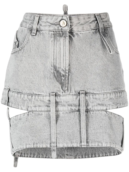Cut-Out Denim Mini Skirt