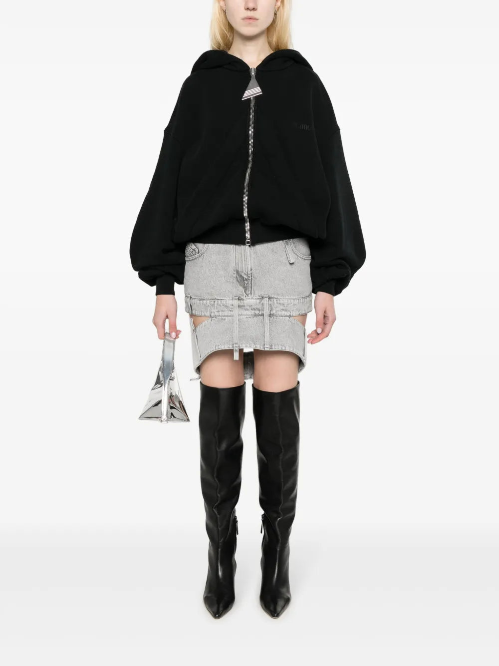 Cut-Out Denim Mini Skirt