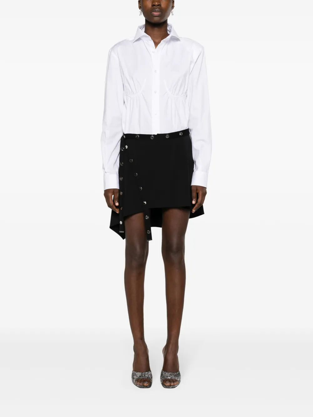 Button-Embellished Asymmetric Miniskirt