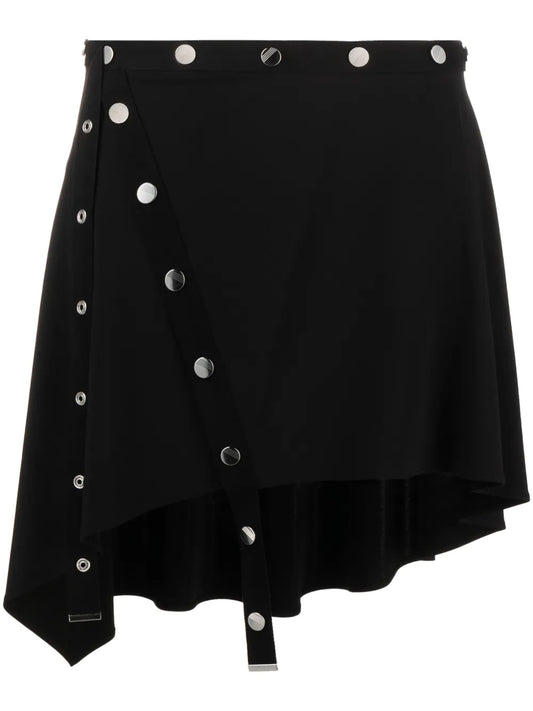Button-Embellished Asymmetric Miniskirt