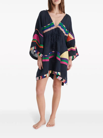 Solar Embroidered Linen Kaftan