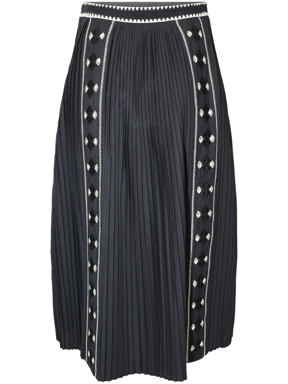 Sabina Pleated Embroidered Midi Skirt