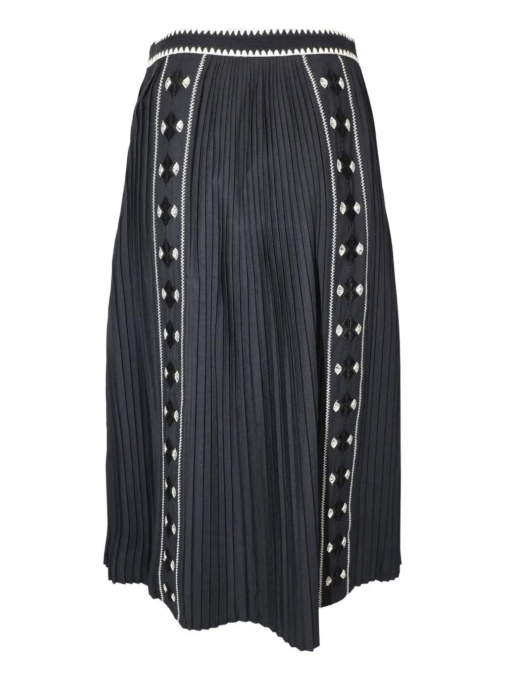 Sabina Pleated Embroidered Midi Skirt
