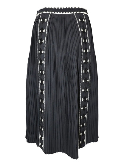 Sabina Pleated Embroidered Midi Skirt
