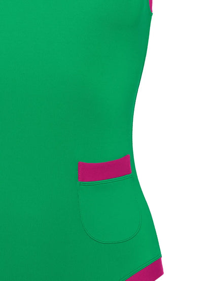 Pueblo Contrast-Edge Pocket-Detail Swimsuit