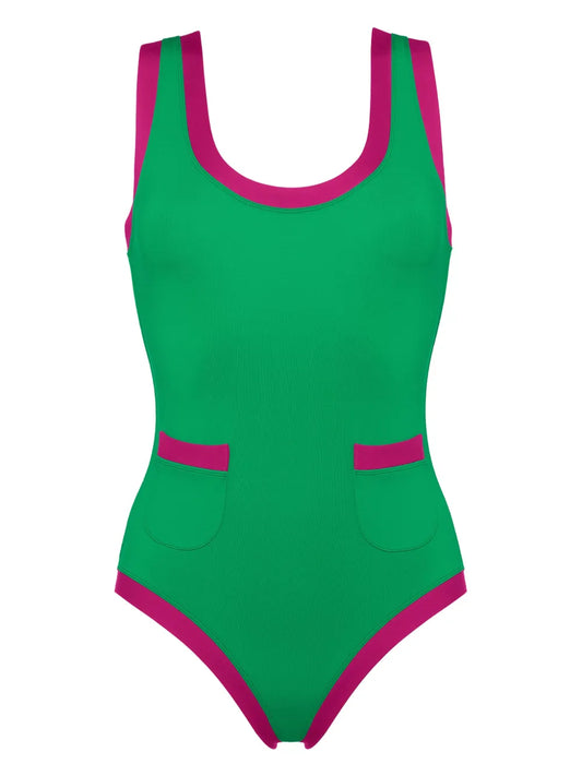 Pueblo Contrast-Edge Pocket-Detail Swimsuit