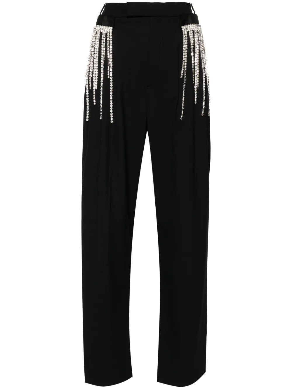 Gem-Embellished Fringed Straight Trousers