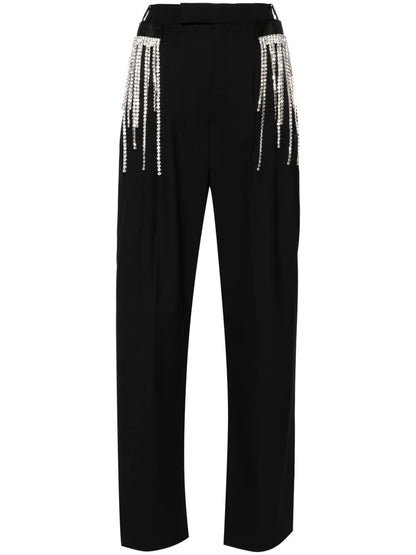 Gem-Embellished Fringed Straight Trousers