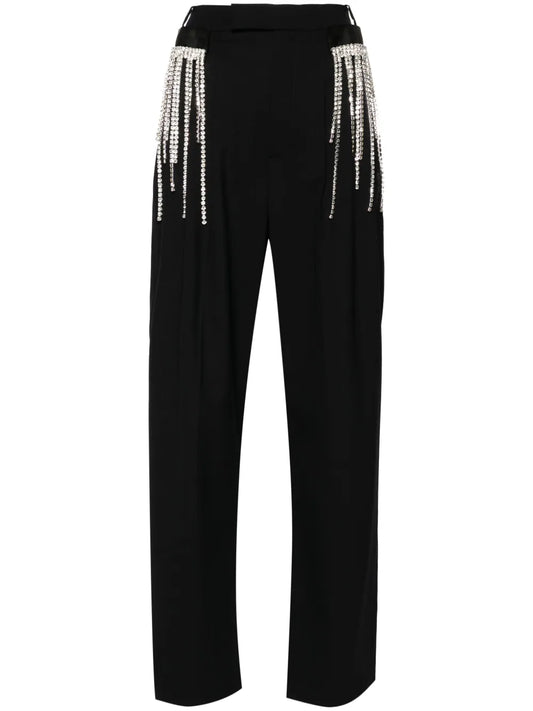 Gem-Embellished Fringed Straight Trousers