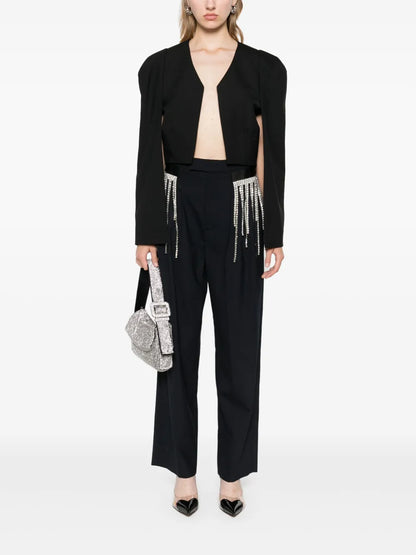 Gem-Embellished Fringed Straight Trousers