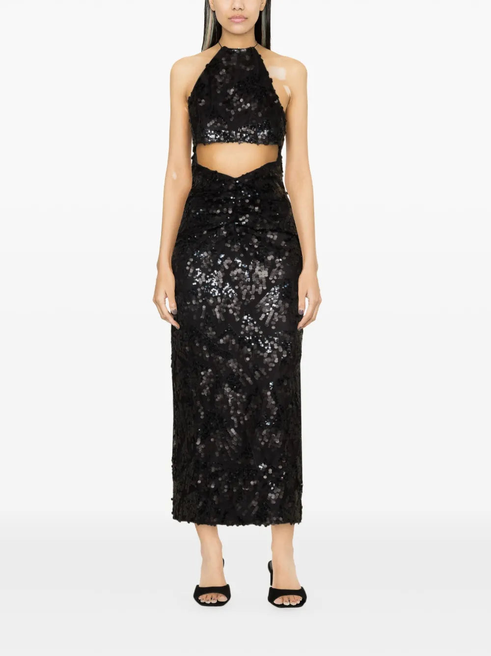 Sequinned Halterneck Midi Dress