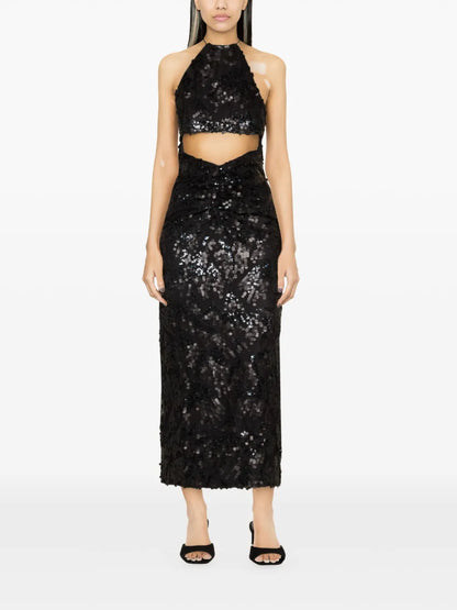 Sequinned Halterneck Midi Dress