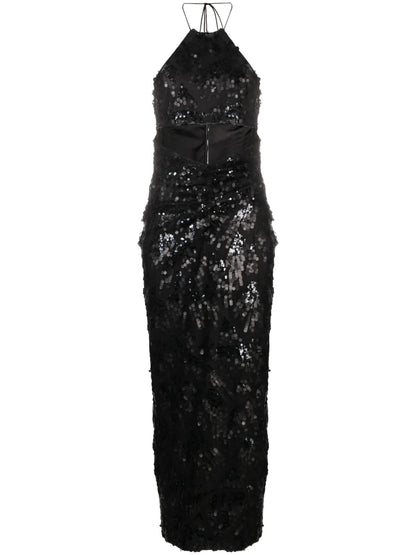Sequinned Halterneck Midi Dress
