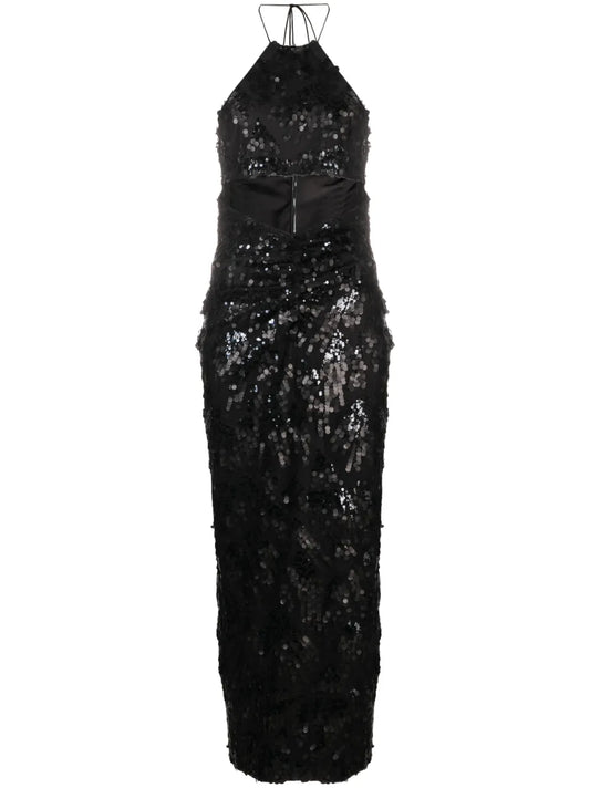 Sequinned Halterneck Midi Dress