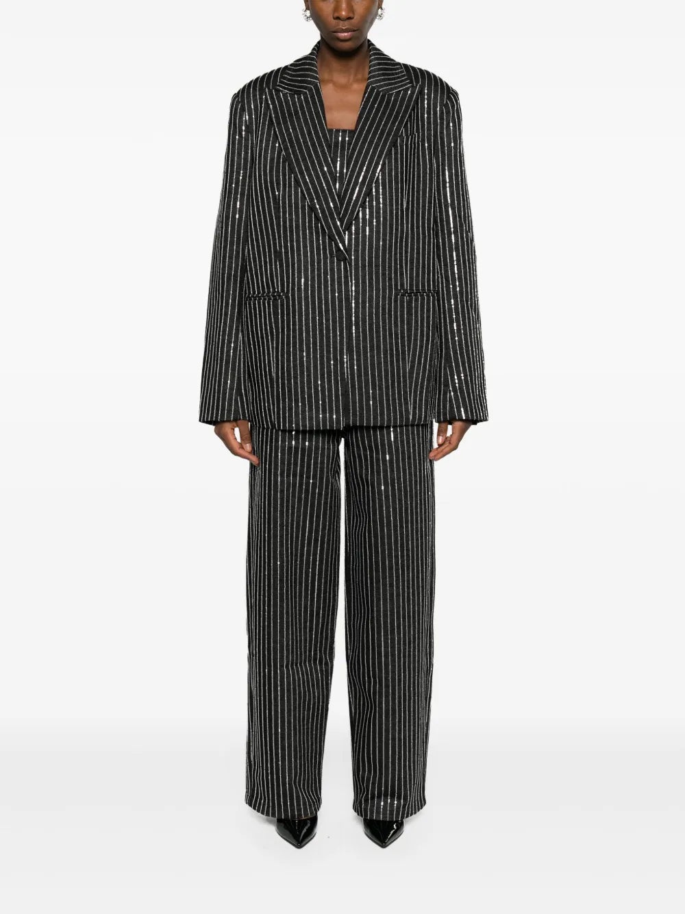 Sequinned Striped Single-Breasted Blazer