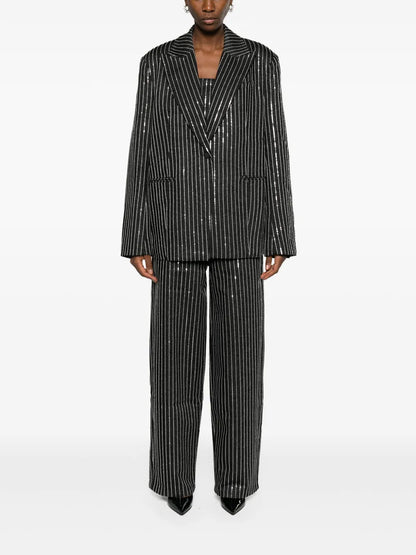 Sequinned Striped Single-Breasted Blazer