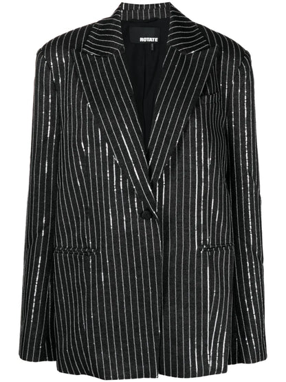 Sequinned Striped Single-Breasted Blazer