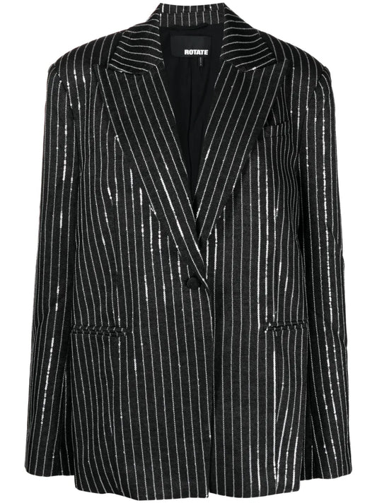 Sequinned Striped Single-Breasted Blazer