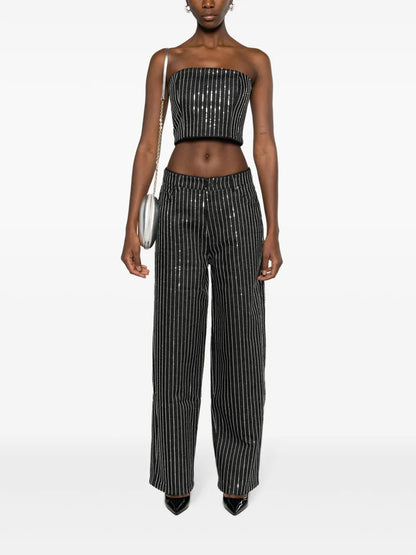 Sequinned Striped Crop Top