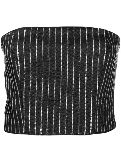 Sequinned Striped Crop Top