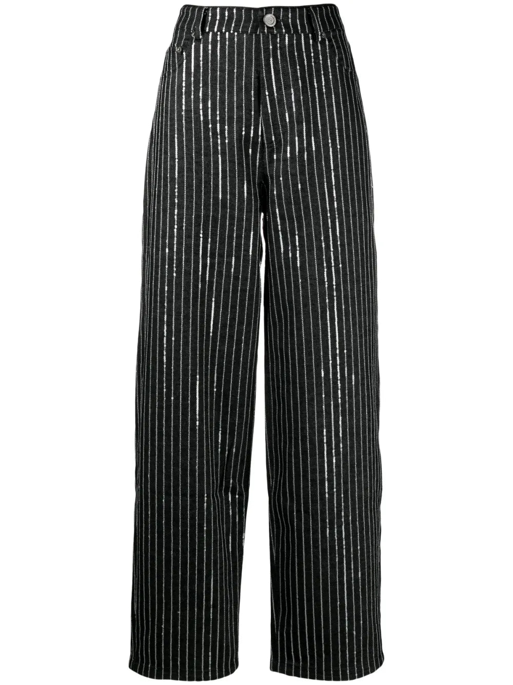 Sequinned Striped Wide-Leg Jeans