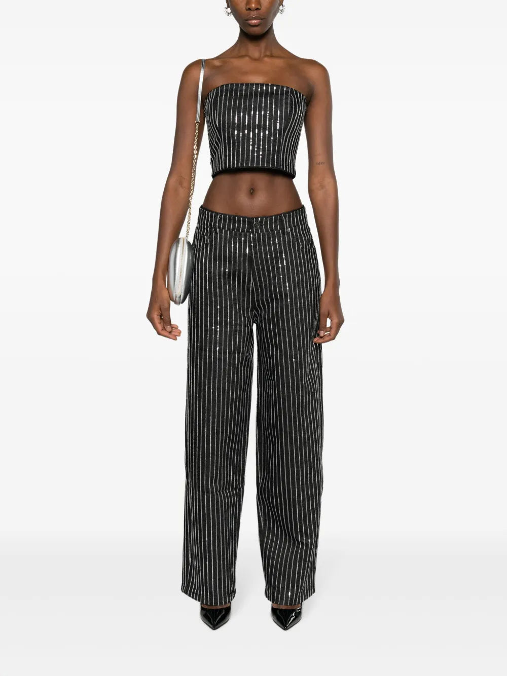 Sequinned Striped Wide-Leg Jeans