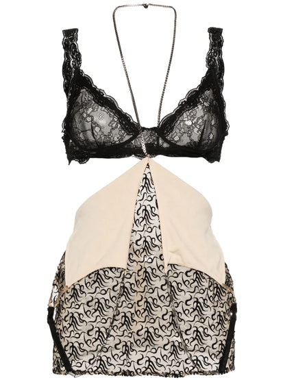 Logo-Embroidered Tulle Top