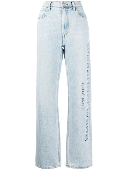 Logo-Perforated Cotton Straight Jeans