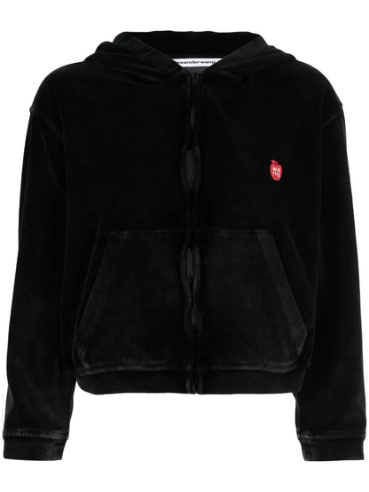Logo-Appliqué Velour Zip Hoodie