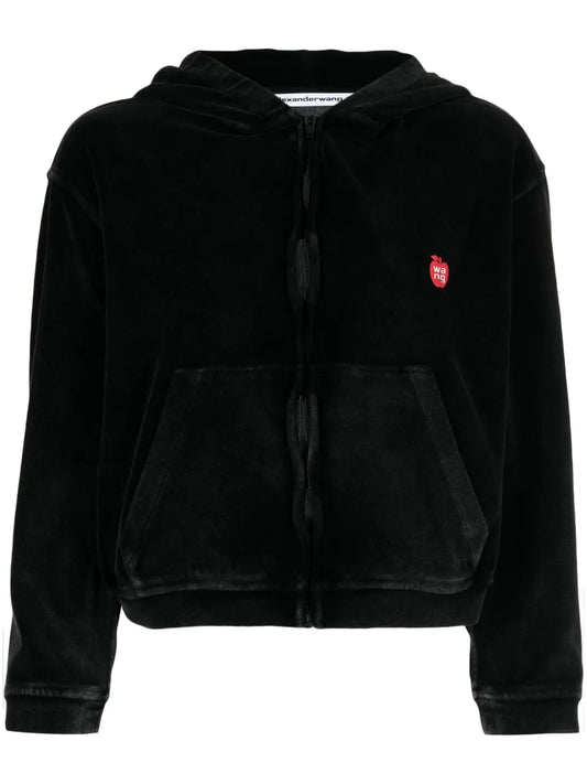 Logo-Appliqué Velour Zip Hoodie