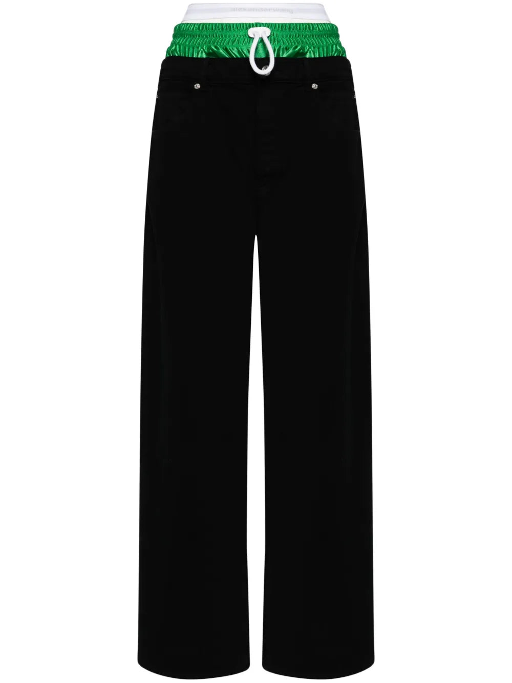 Layered-Waist Straight-Leg Jeans