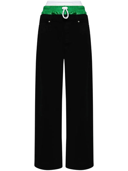 Layered-Waist Straight-Leg Jeans