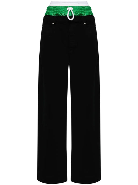 Layered-Waist Straight-Leg Jeans